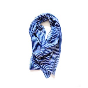 Scarf SAMPLE SALE Indigo Blue Cotton Silk scarves, Hand Block Printed, natural dye, Accessories women accessories, for her - INDIGO stripe