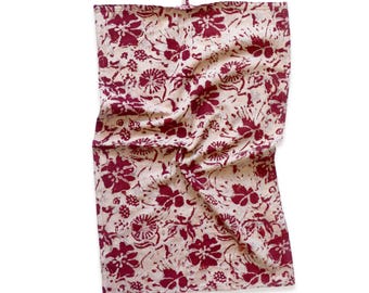 Cotton Kitchen Towel, Bloom Floral Dish Towel, Organic Block Print Tea Cloth, Boho Host Gift, Eco Housewarming Decor - Bloom Tea Towel
