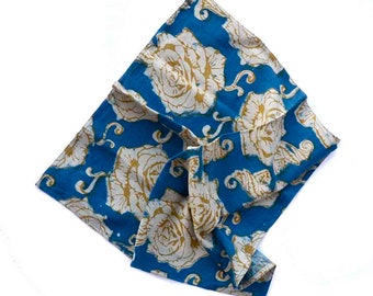 Rose Floral Napkin / Block Printed Organic Cotton Table Linens / Blue Floral / SAMPLE SALE