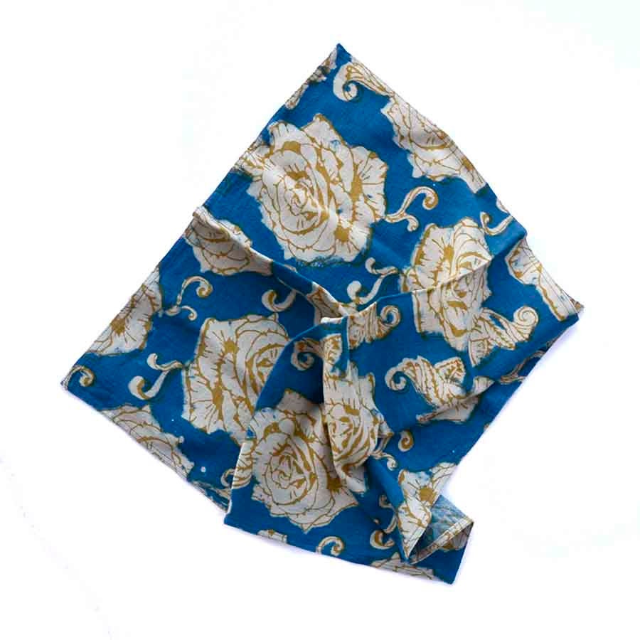 Organic Cotton Napkins Indigo Blue Gold Cloth Napkins Tropical Etsy