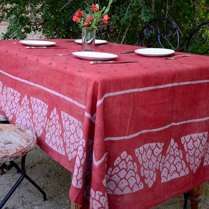 Red Cotton Table Cloth Organic Cotton Bohemian Indian Block Etsy