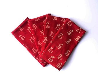 Red Napkins Block Print cloth Marigold Design Hand Dyed / sustainable gift / organic cotton table linens - Genda Phool Red SAMPLE