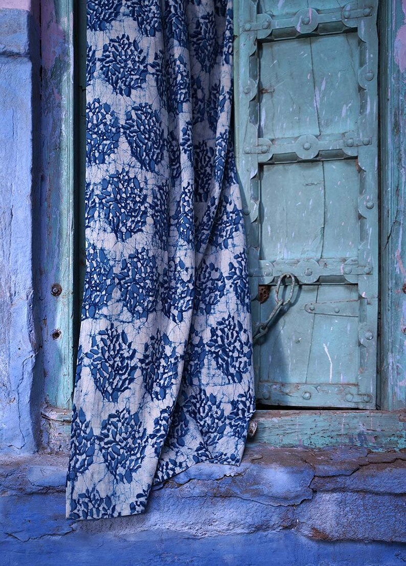 Indigo blue and white bedroom window curtain is sold per Panel cotton hand block printed Home and Living LEAH image 5