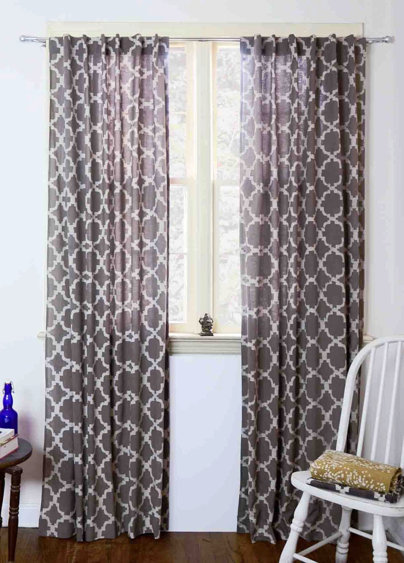 Window Curtains Grey Moroccan Bohemian Ogee Print Curtains Etsy