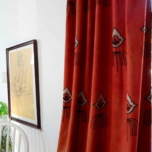 bohemian curtains coral rust window curtains window boho bedroom drapes home decor block print home living One panel NAZAR Coral image 2