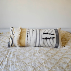 Long lumbar Body pillow for modern hygge bedroom decor Eco Friendly White and black organic cotton throw Pillow - NOMAD