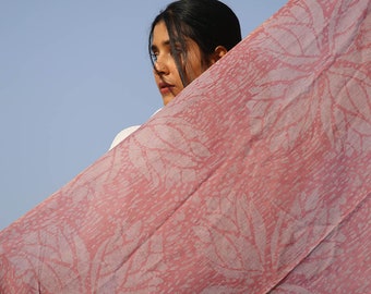 Soft Pink Long SCARF for SUmmer wrap Block Printed and natural dye gift Silk Cotton Bohemian textiles - LACEY SAMPLE sale