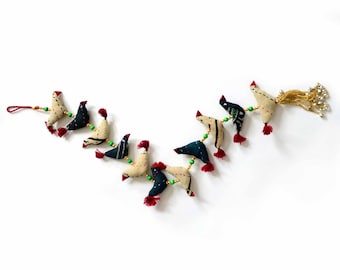 Bird Garland, Handmade Textile Wall Hanging Rustic Boho Home Decor