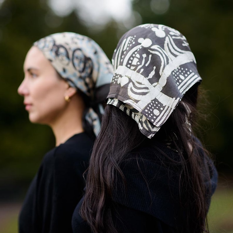 Black Bandana / Soft Cotton Silk Satin Neck Scarf / Plant Dyed Neckerchief / Hand block printed square scarf KATHAK image 2