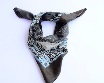 BLACK moonlight Bandana / Soft Cotton Silk Satin Neck Scarf / Plant Dyed Neckerchief / Hand block printed square scarf  - CHAAND sample