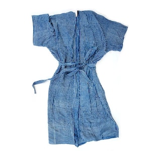 Bohoblauwe indigo zijdemix badjas strandkleding / plant geverfd/zijden strandkleed / vakantiecadeau - INDO STRIBE ROBE