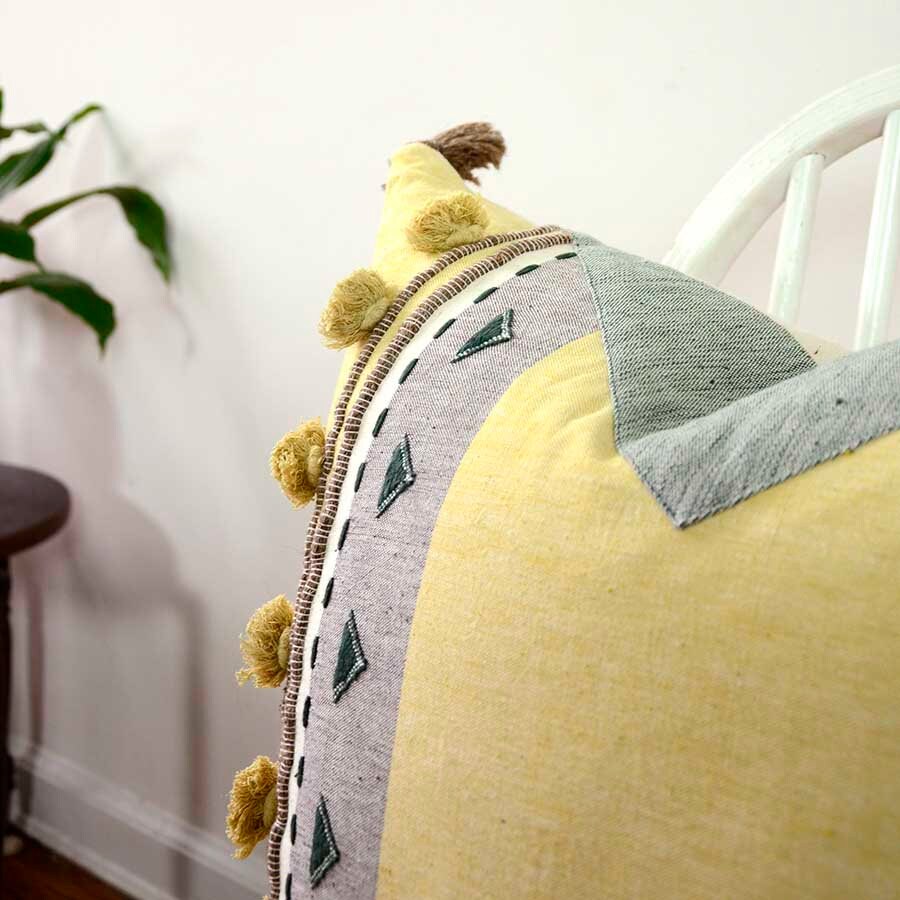 Texturé Grand Jaune Blanc 22 en Coton Bio Décoratif Jeter Oreiller Style Scandinave Hygge/Grand Po C