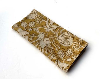 Golden Yellow napkins for table settings, organic cotton fabric linens, ichcha textiles, floral handprinted napkins - HOPE sample 17 INCH