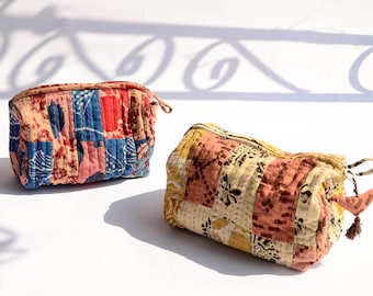 Trousse de toilette en patchwork pour femmes et hommes unisexe, fabriquée à partir de restes de tissu, sac zéro déchet upcyclé - PATCH