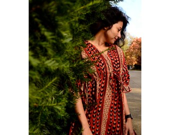 Red Tunic Dress Top Beach wear / Plant Dyed/ Block Printed Cotton Cover up / holiday gift - Ruby Boobie sample