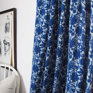 Blue window curtain panel floral window curtain window boho shabby chic home decor block print home living ichcha ONE panel - BLUE FLOWERS