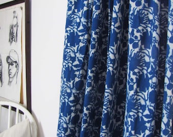 Blue window curtain panel floral window curtain window boho shabby chic home decor block print home living ichcha ONE panel - BLUE FLOWERS
