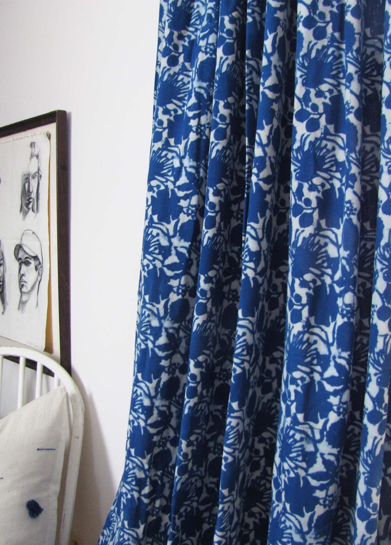Floral Curtains Blue and White Window Curtains SAMPLE SALE Etsy