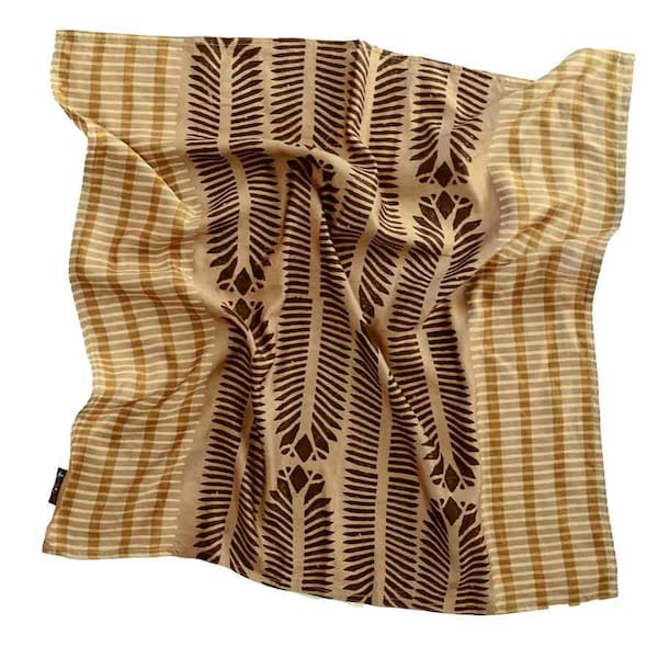 Beige Cotton Silk Bandana, Satin Feel Head Scarf, Hand Block Printed Square Scarf, Fashion Accessory | RA Bandana