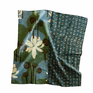 Green Mix Match Print Square Bandana, Dual Design Head Scarf, Fashion Accessory, Dual Print Bandana - DOVE