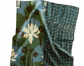 Green Mix & Match Bandana, Dual Design Square Scarf, Hand Block Printed Accessory - DOVE Sample