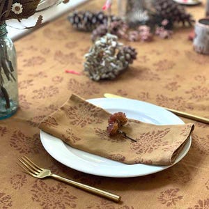 Wedding Cloth Napkins, Organic Cotton Table Linens, Red Gold Dinner Napkins, Eco Friendly Table Decor - Marigold Napkins