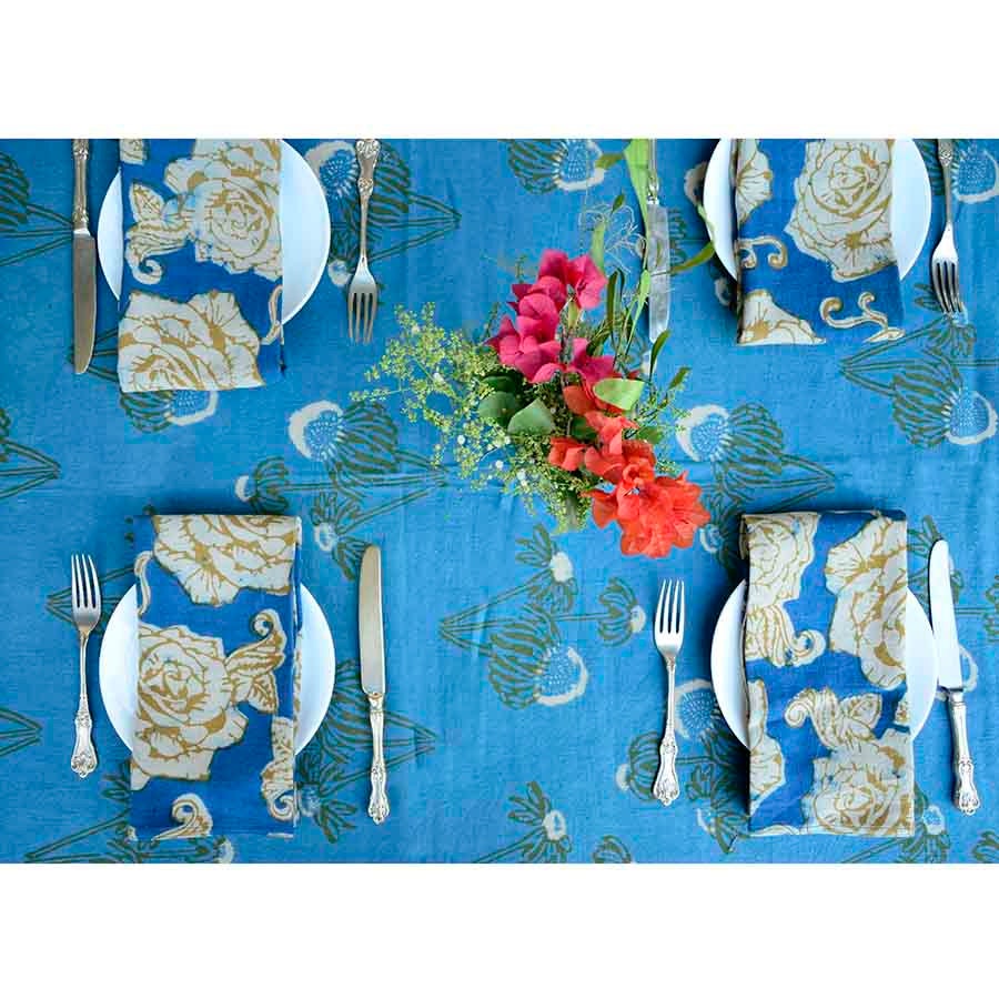 Organic Cotton Napkins Indigo Blue Gold Cloth Napkins Tropical Etsy