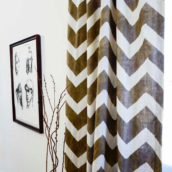 curtains Chevron window curtains zig zag 44" x 108" printed Naturally Dyed home living decor window curtain, panel houseware *50% OFF*