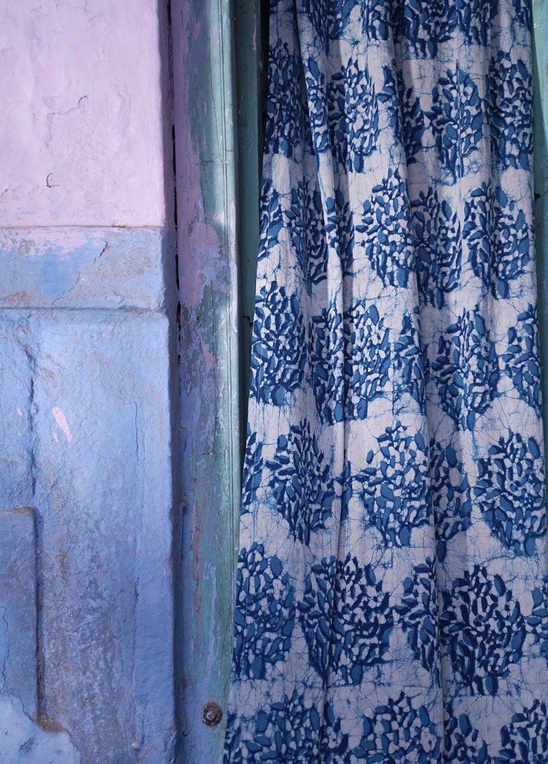 Indigo blue and white bedroom window curtain is sold per Panel cotton hand block printed Home and Living LEAH image 6