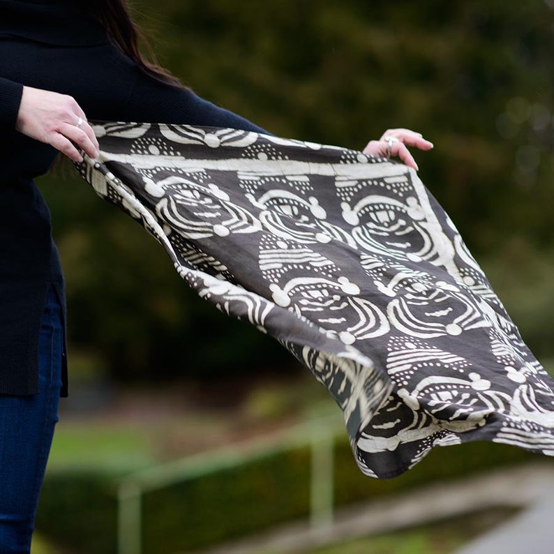 Black Bandana / Soft Cotton Silk Satin Neck Scarf / Plant Dyed Neckerchief / Hand block printed square scarf KATHAK image 1