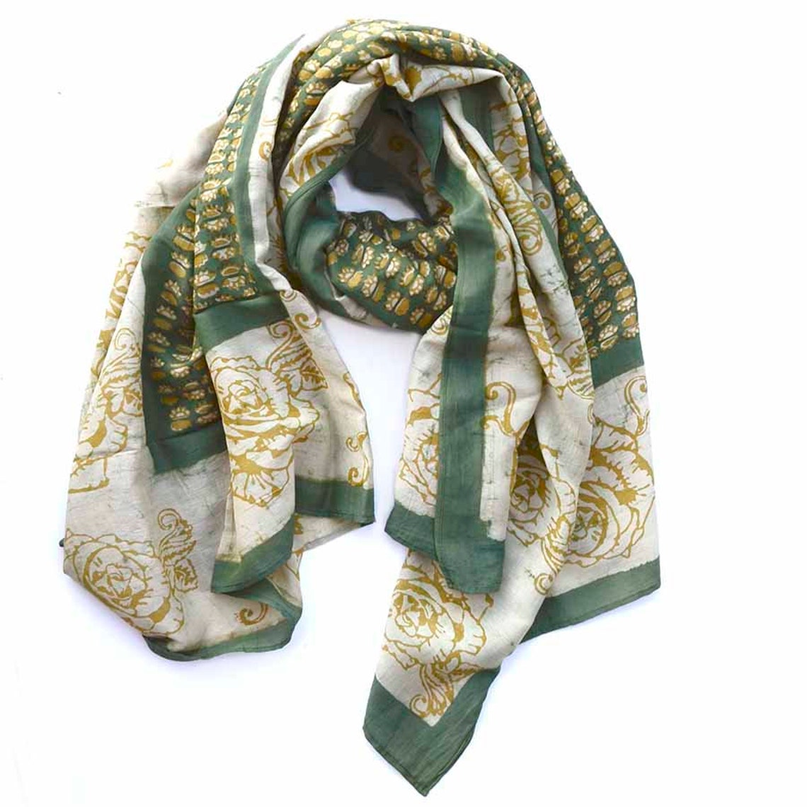 Light green and gold cotton silk scarf shawl hand dyed Etsy