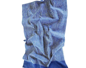 Indigo Stripe Tea Towel Organic Cotton Block Print Blue White Kitchen Dish Cloth - SAMPLE
