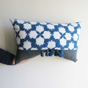 Indigo blue geometric print bohemian pillow cover, organic cotton hand woven block printed SAMPLE SALE - JAIPUR