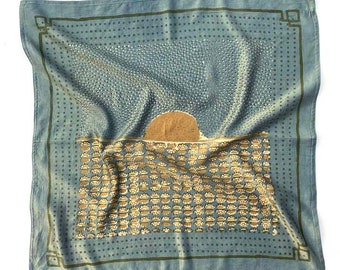 Light Green Bandana / Soft Cotton Silk Satin Neck Scarf / Plant Dyed Neckerchief / Hand block printed square scarf  - Surya