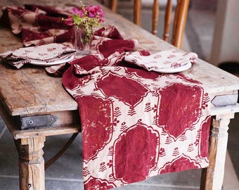 RED Geo Royal printed Table Runner Organic Cotton Linens wedding Decor - Palace Runner sample sale