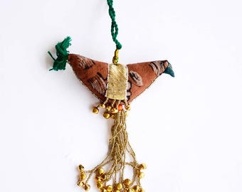 Bird ornament organic cotton eco friendly zero waste handmade decor with beads jingle - SAMPLE