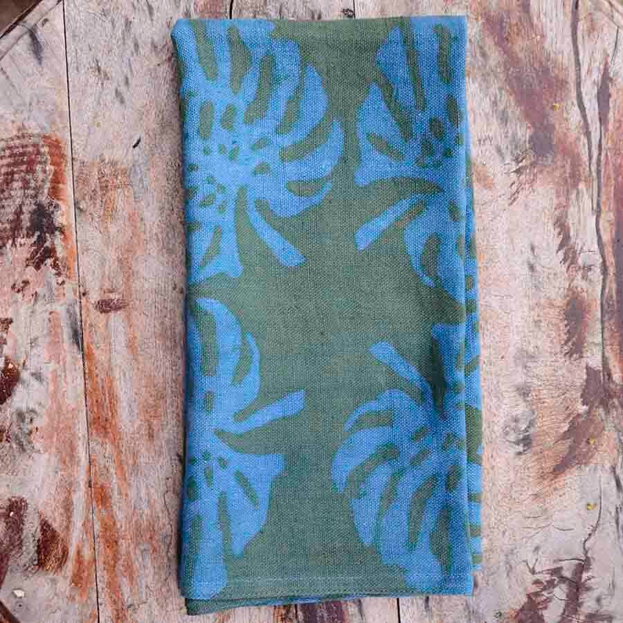 Teint à La Main Indigo Bleu et Vert Feuille de Palmier Imprimer Serviettes/Cadeau Vacances Durable R