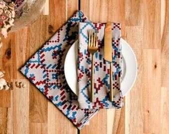 Southwestern Dinner Napkins Organic Cotton Geometric Block Print Table Linen – Adoba