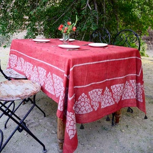 Red Block Print Natural Plant Dye Tablecloth Bohemian Table cover - SHANTI