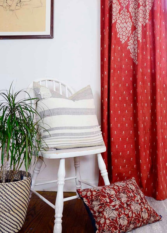 Bohemian Red Window Curtains Boho Bedroom Drapes Dorm Room Panels Block Printed Natural Dye Red Polka Dot Curtains Shanti