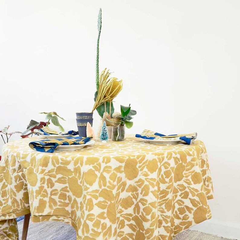 Golden Yellow Floral Tablecloth / Plant Dyed / Flower Print Etsy