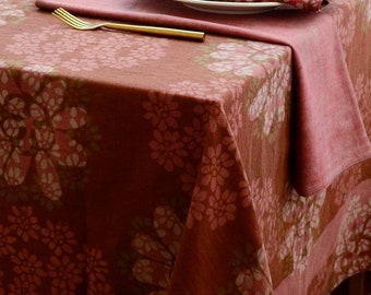 Large Bold Floral Tablecloth / Orange Sienna Plant Dyed Organic Cotton Table Linen / Block Printed Textiles  - Forget me Not SAMPLE