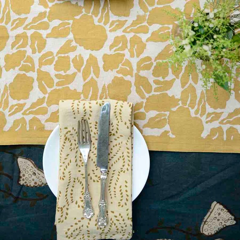 Gold Leaf Napkin / Mustard Yellow Plant Dye Organic Cotton Mud Etsy