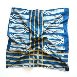 Indigo Cotton Silk Block Printed Bandana, Handcrafted Head Scarf, Fashion Accessory - Aarya Bandana 21&quot;