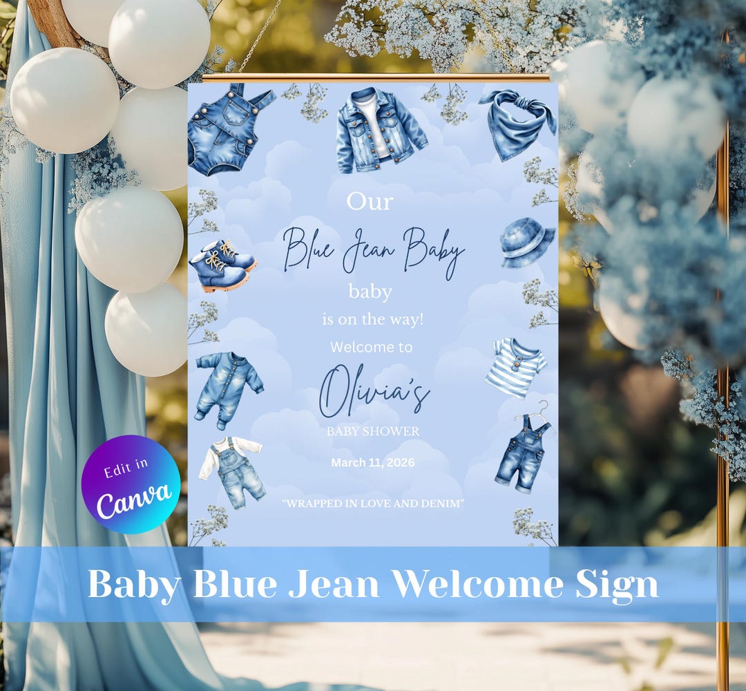 Infant Entry Sign Blue Jean Baby Shower Entry Sign,easel Display Sign, Canva Editable ...