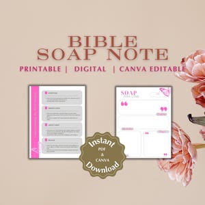 Plantilla de nota SOAP para estudio bíblico: PDF imprimible, editable en Canva