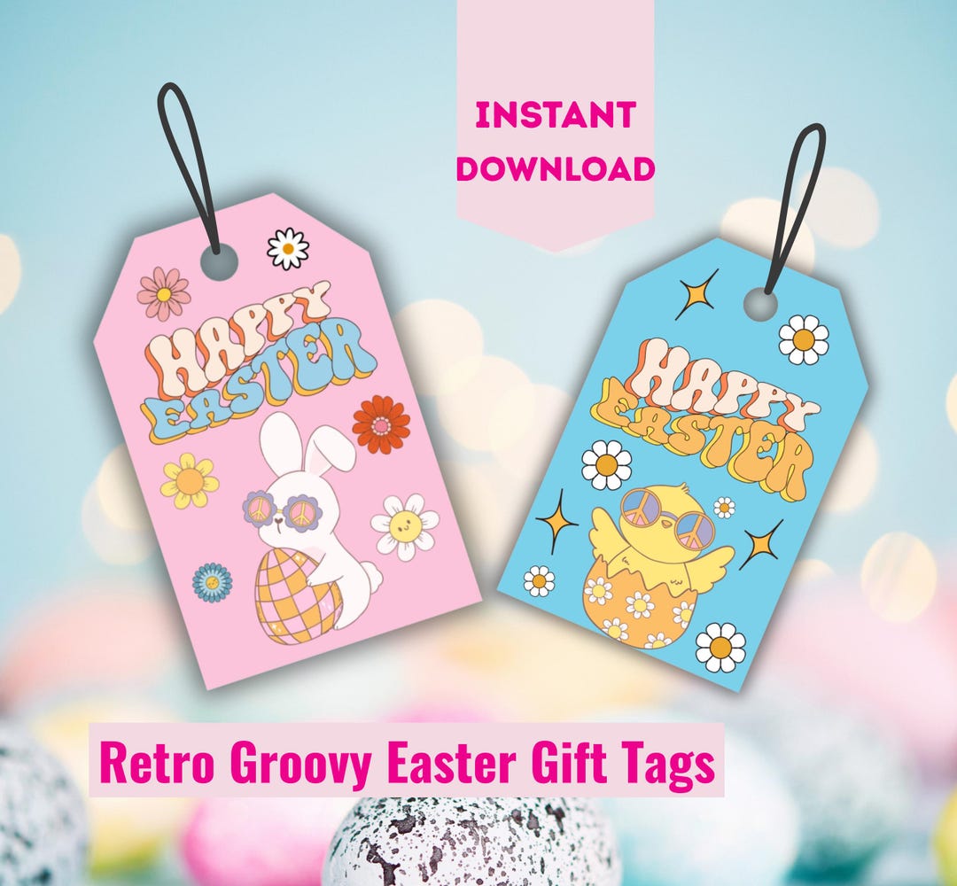 Retro Groovy Easter Gift Tags: Printable Bunny & Chick Designs (PDF) - Etsy