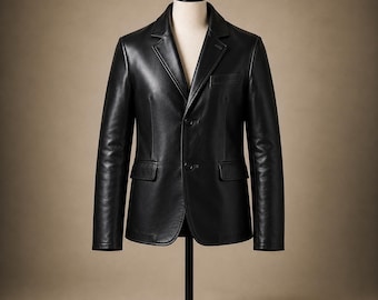 Men Black Leather Blazer Jacket Tailored Sheepskin Leather Sport Coat Minimalist Menswear