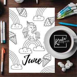 Diario imprimible Unicornio de junio: Seguimiento del estado de ánimo y hábitos (PDF A5)