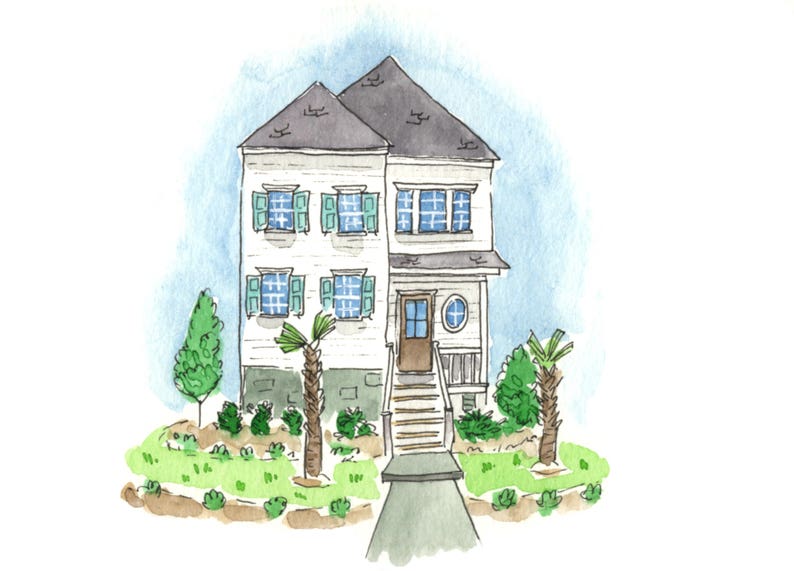 Custom Watercolor: House landscape size 5x7 image 2